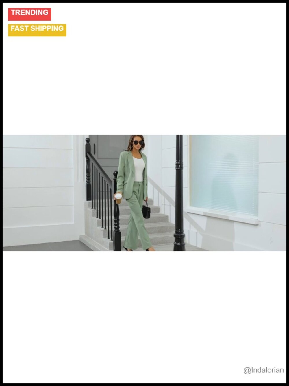 Women's 2 Piece Pinstripe Pantsuit - Business Suit Set, Slim Fit, Long Sleeve - Picture 6 of 6